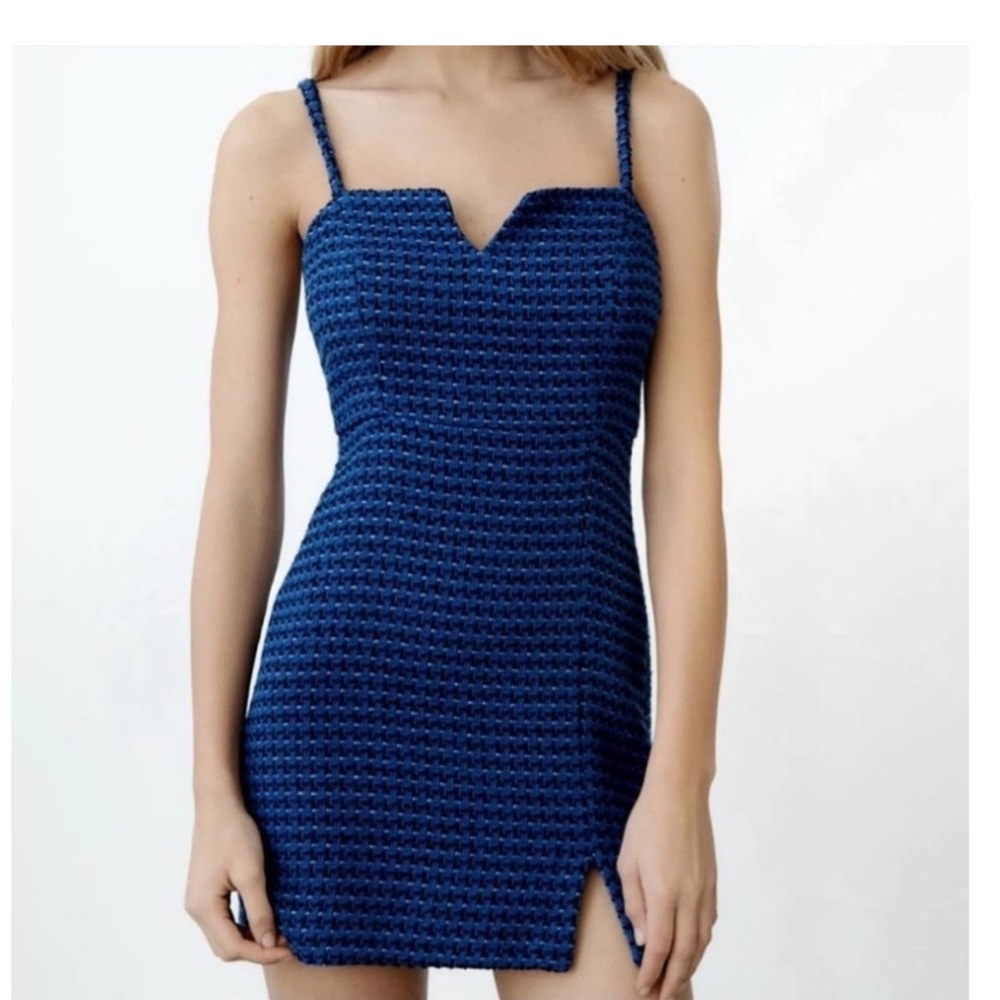 Zara blogger favorite blue tweed dress